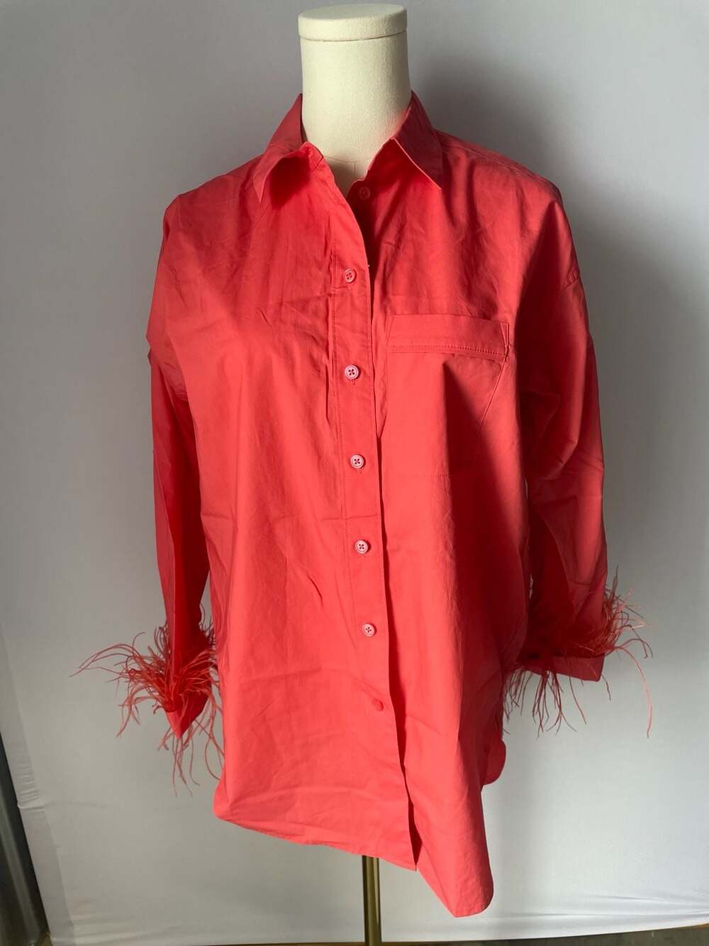 J.Crew Collection Cotton Poplin Shirt with Feather Cuffs in Sunset Coral